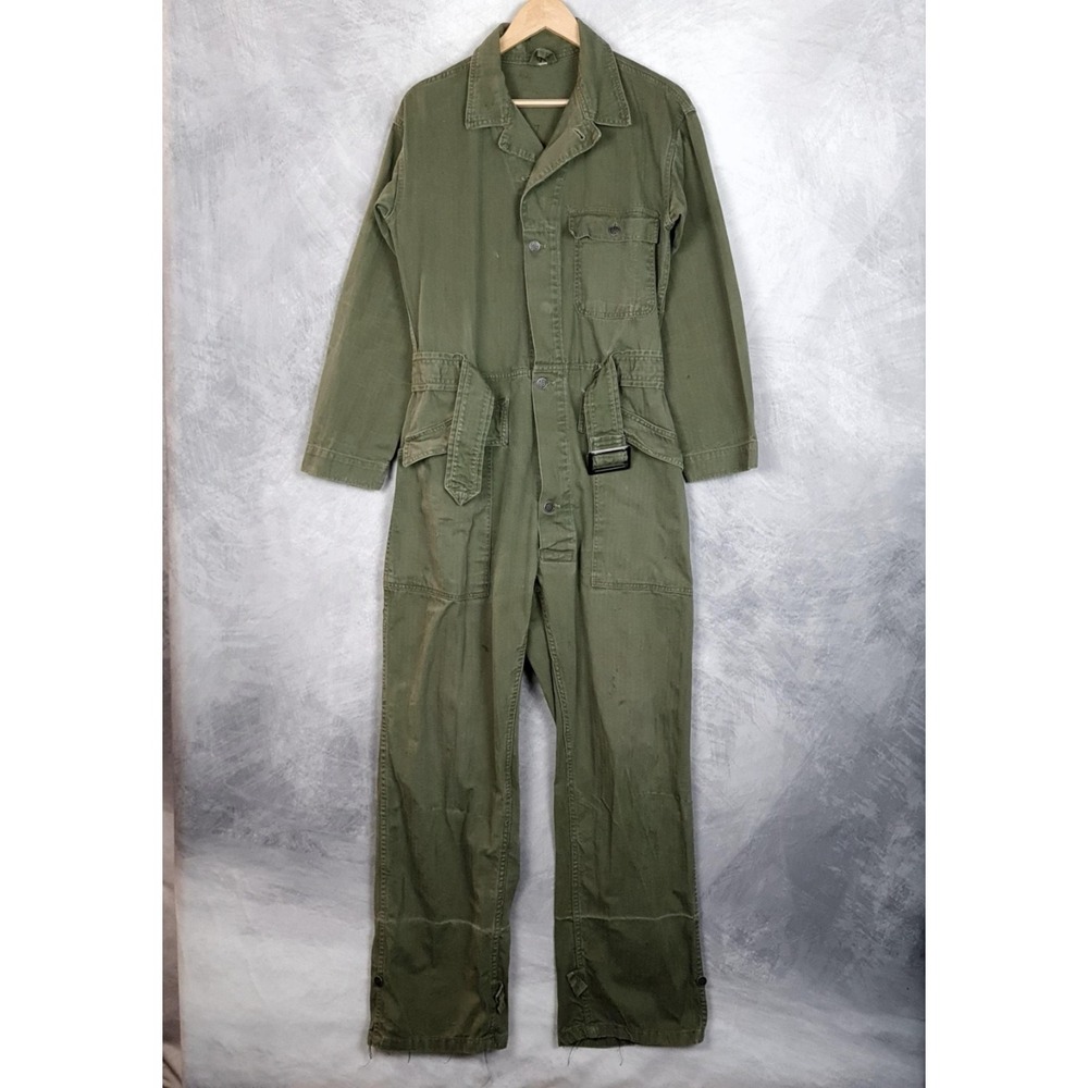 Vintage US Military HBT Coveralls Mens 34 Green Herringbone Twill Workwear WW2